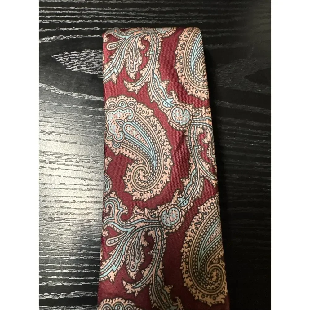 CUSTOM MADE IN ITALY 100% SILK TIE MAROON, TEAL, AND GOLD